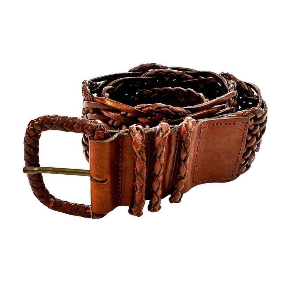Lands End Brown Chocolate Leather Braided Belt Size 26